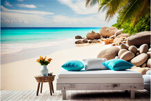 Spa Bed In A Tropical Beach With White Sand And Turquoise Water, Generative AI