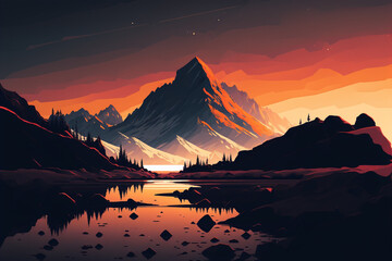 Wall Mural - Mountain lake landscape with sky