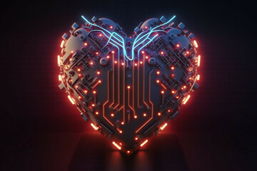 Wall Mural - beautiful cybernetic digital metallic neon glowing fantastic heart in space new quality universal colorful joyful valentines day technology holiday stock image illustration design