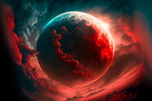 Moon Concept Of A Red Full Clouds Generative AI