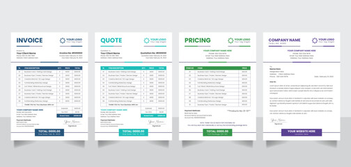 creative business invoice quotation pricelist letterhead form design template vector