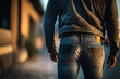 close-up of backside of a young man in jeans, ai generated