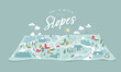 © TALVA - Cute hand drawn map with snow, mountains, cute villages, slopes. 3d illustrated landscape, adventure - great for banners, wallpapers, cards.