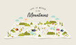 © TALVA - Cute hand drawn map with mountains, tents, trees, hills. 3d illustrated landscape, adventure - great for banners, wallpapers, cards.
