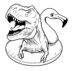 Poster - Tyrannosaurus rex clipart. The dinosaur is resting in a swimming circle. The dinosaur opened its mouth with big teeth. Angry dinosaur screaming. Jurassic animal.