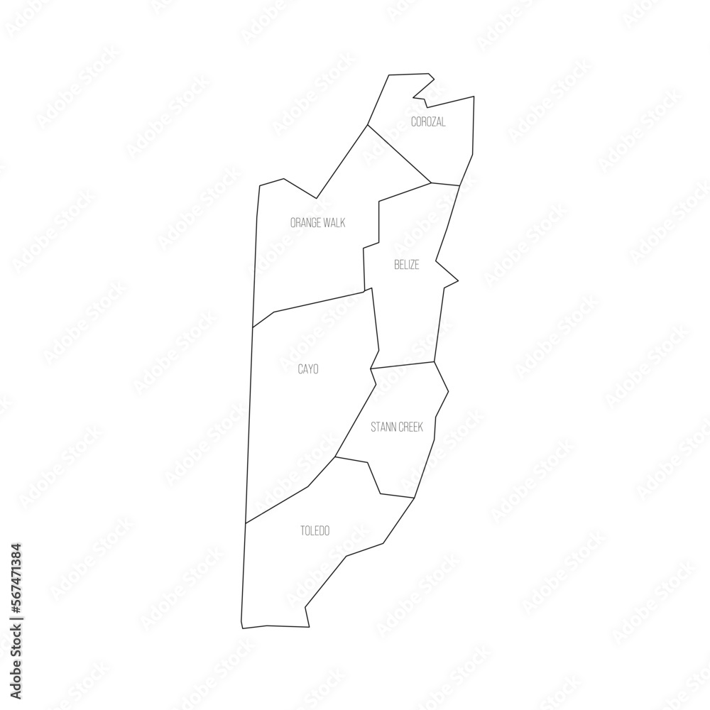 Belize political map of administrative divisions Stock Vector | Adobe Stock