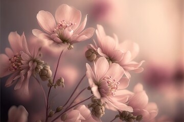 Wall Mural -  a close up of a pink flower with a blurry back ground behind the flowers is a blurry image of the petals and the petals.  generative ai