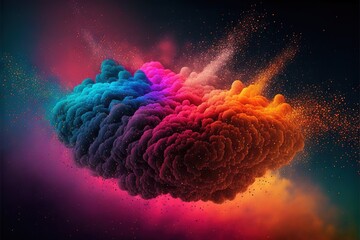 Sticker -  a colorful cloud of smoke floating in the air on a black background with a blue sky in the background and a pink, blue, orange, purple, and pink, and yellow cloud of.  generative ai