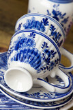 Fototapeta  - Closeup of old blue porcelain cup