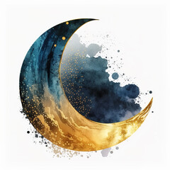 Wall Mural - Watercolor style moon in gold and purple. Generative ai
