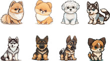 Bundle Of Colored Cute Dogs Vector Illustrations With Isolated White Background, Digital Art, Vector