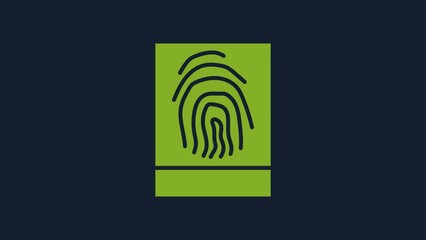 Aufkleber - Yellow Fingerprint icon isolated on blue background. ID app icon. Identification sign. Touch id. 4K Video motion graphic animation