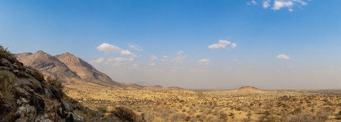 epic wide panorama of erongo mountains in Namibia	
