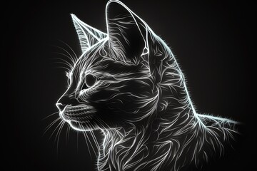 line art portrait of a cat kitten