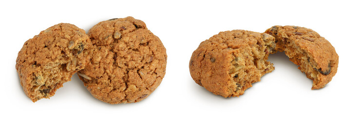 oatmeal cookies with flax, pumpkin and sunflower seeds isolated on white background with full depth of field. Top view. Flat lay