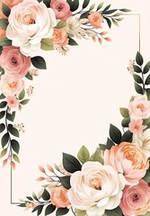 Wall Mural - wedding invitation with flowers, white cream background AI assisted finalized in Photoshop by me