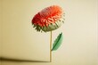  a flower with a green stem and a red flower with a green stem and a green leaf on a light colored background with a shadow.  generative ai