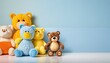 room with plush toys advertising banner background, empty space for text, commercial template, generative ai