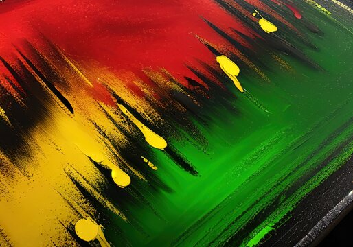 Black History Month banner with red yellow and green paint on black background created with Generative AI technology