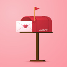 Love Letter Vector. Mailbox Vector. Mailbox On Pink Background. Love Letter In Mailbox. Envelope.