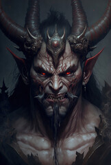 Wall Mural - demon with a huge head and large arms, dark fantasy character, art illustration 
