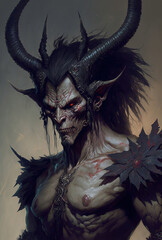 Wall Mural - demon with a huge head and large arms, dark fantasy character, art illustration 