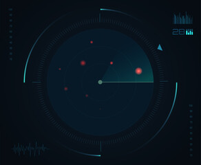 Aufkleber - Radar screen background. Vector sonar illustration. Military scan system.
