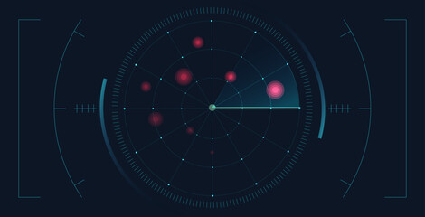 Aufkleber - Radar screen background. Vector sonar illustration. Military scan system.