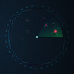 Aufkleber - Radar screen background. Vector sonar illustration. Military scan system.