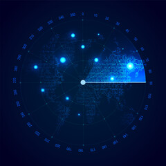 Aufkleber - Radar screen background. Vector sonar illustration. Military scan system.