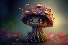 Infected Forest Flora, Zombie Pathogen Changes Any Plant And Forms Woody Mutated Skulls And Creepy Eyes To Appear - Viral Fungus Growth With Cute Flowers Hides The Toxic Danger - Generative AI.