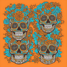 Background With Orange And Blue Skulls