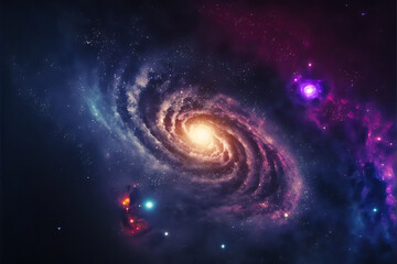 Wall Mural - illustration of a space cosmic background of a colorful supernova nebula and stars, glowing mysterio