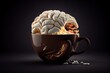 A brain inside a coffee cup. Memory and caffeine concept. Generative AI.3