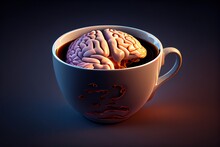 A brain inside a coffee cup. Memory and caffeine concept. Generative AI.1
