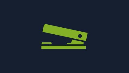 Poster - Yellow Office stapler icon isolated on blue background. Stapler, staple, paper, cardboard, office equipment. 4K Video motion graphic animation