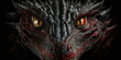 tête de dragon noire et rouge vu en gros plan sur fond noir - illustration ia