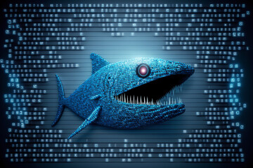 Wall Mural - phishing on the internet is represented by a scary fish made with Generative AI
