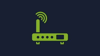 Poster - Yellow Router and wi-fi signal icon isolated on blue background. Wireless ethernet modem router. Computer technology internet. 4K Video motion graphic animation
