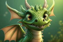 Super Cute Green Dragon Head - - Dragon Cartoon - Dragon Mascot Generative AI