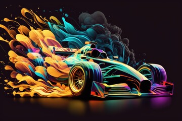 Wall Mural - Racing car of bright color drifts, generative ai	