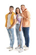 © Pixel-Shot - Young woman with her male friends on white background