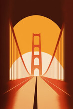 Golden Gate Bridge, San Francisco, Travel Poster Illustration. Generative AI.
