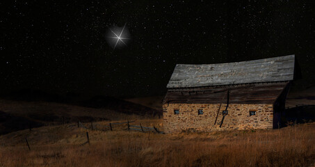 Wall Mural - bright star over a crumbling barn