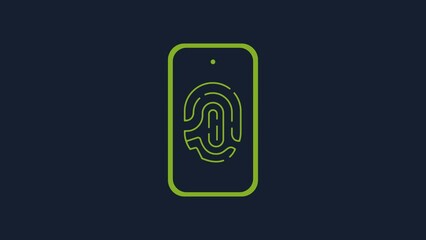 Aufkleber - Yellow Smartphone with fingerprint scanner icon isolated on blue background. Concept of security, personal access via finger on mobile. 4K Video motion graphic animation