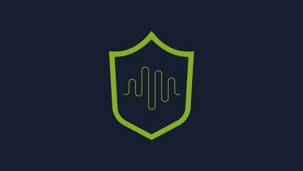 Poster - Yellow Shield voice recognition icon isolated on blue background. Voice biometric access authentication for personal identity recognition. 4K Video motion graphic animation