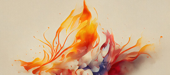 Canvas Print - colorful watercolor fire smoke background with Generative AI Technology