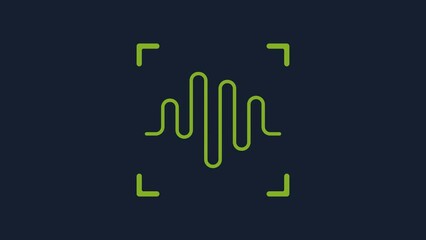 Poster - Yellow Voice recognition icon isolated on blue background. Voice biometric access authentication for personal identity recognition. Cyber security. 4K Video motion graphic animation