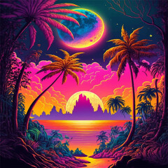 Wall Mural - tropical island with tree