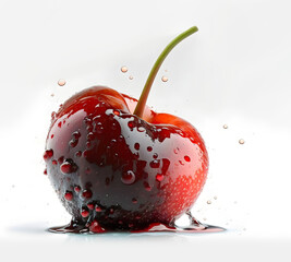 Canvas Print - Single cherry isolated. Sour cherry. Cherry on transparent background. Sour cherries PNG